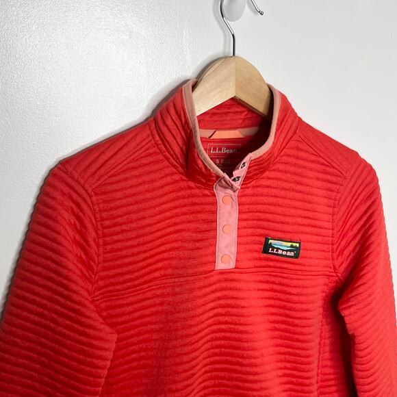 L.L. Bean Women Long Sleeve Quarter Snap Pullover Sweatshirt Small Orange Pocket - Picture 4 of 10